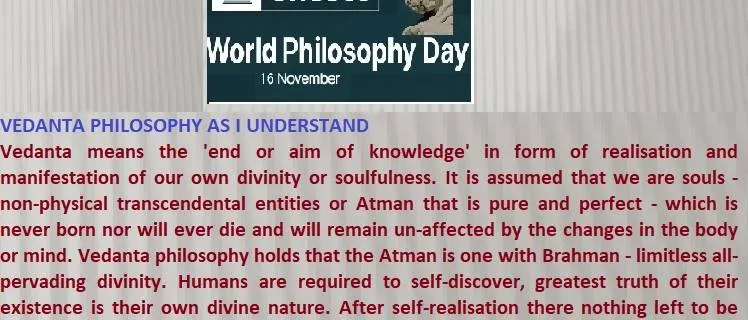VEDANTA PHILOSOPHY AS I UNDERSTAND